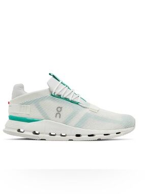 On Men’s Running Cloudnova Sneakers in White with Teal Accents sz 10.5